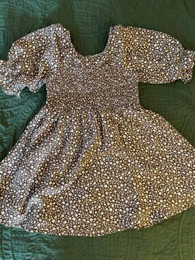 Tullabee Girls 5T Brown Floral Smocked Dress Long Sleeve Boho Cottagecore